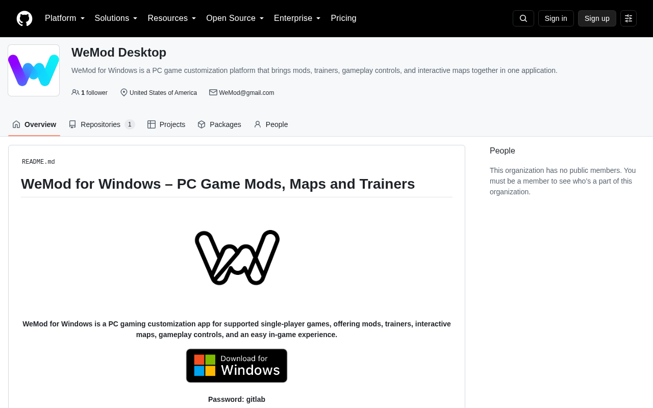 Скриншот WeMod Desktop · GitHub